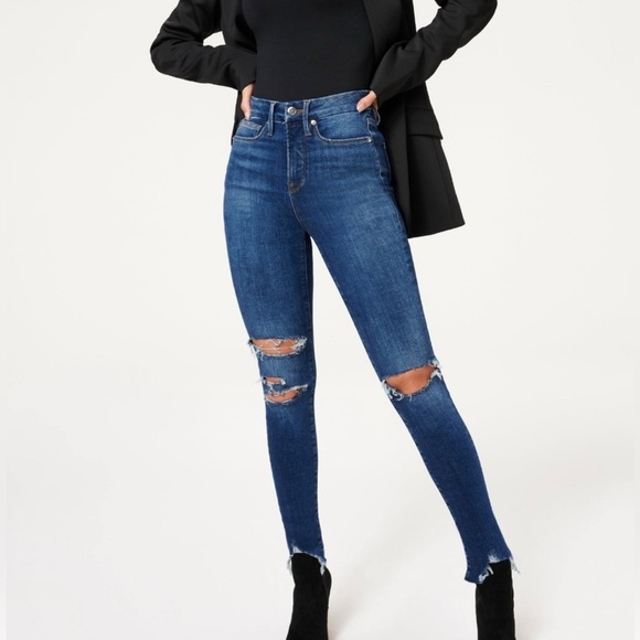 Good American Good Waist Skinny Distressed Jeans - Picture 1 of 7